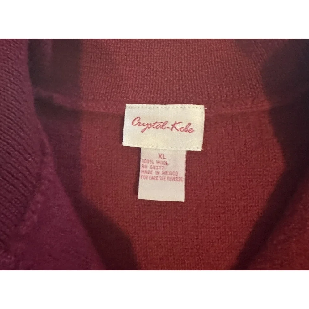 VINTAGE Crystal Kobe Sweater Womens‎ Red 100% Wool Cardigan Made In Mexico
